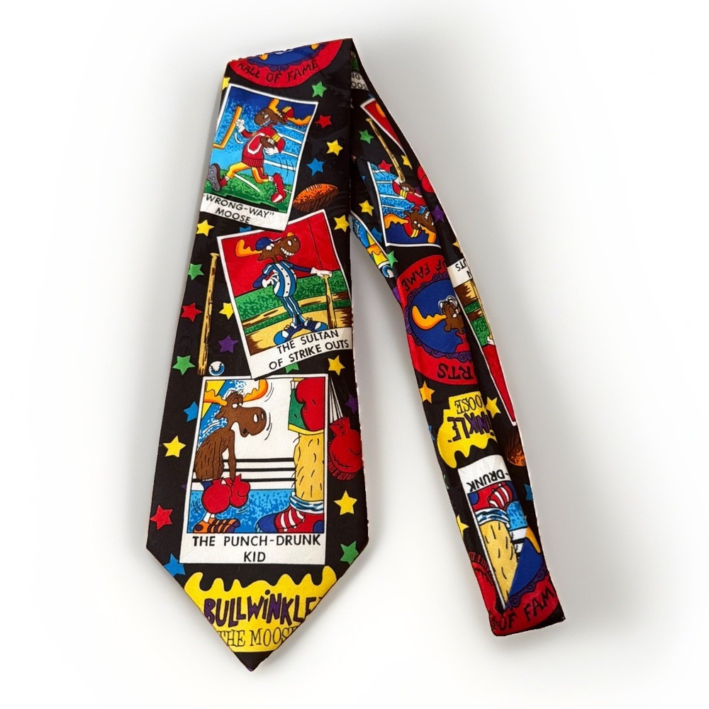 Bullwinkle Moose Neck Tie Vtg Bolero Colorful Sports Cartoon Necktie 1993